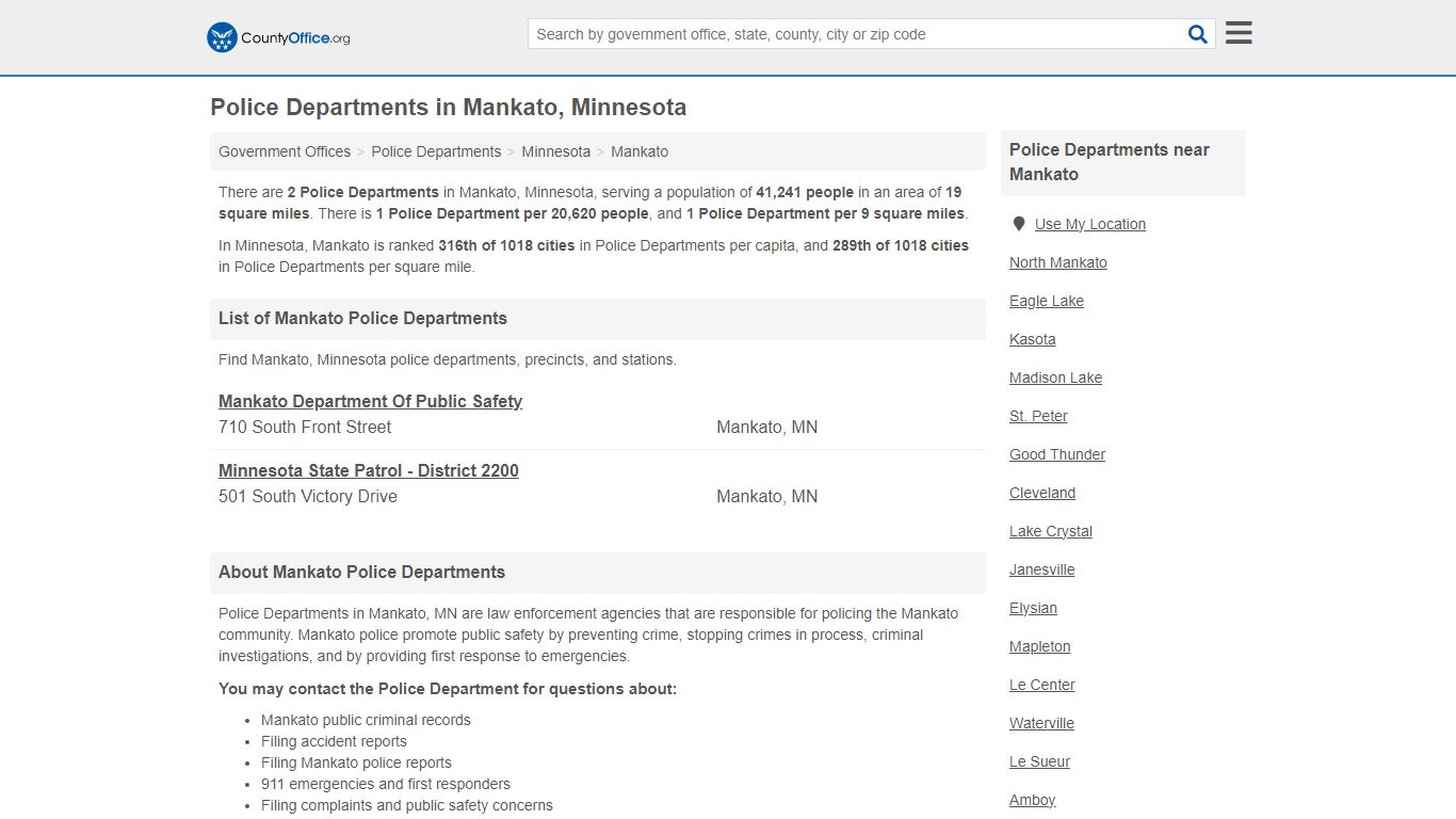 Police Departments - Mankato, MN (Arrest Records & Police Logs)